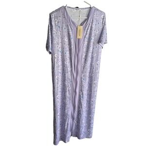Ekouaer Women Lilac Med Full Zip Summer Robe Short Sleeve Floral Lightweight New